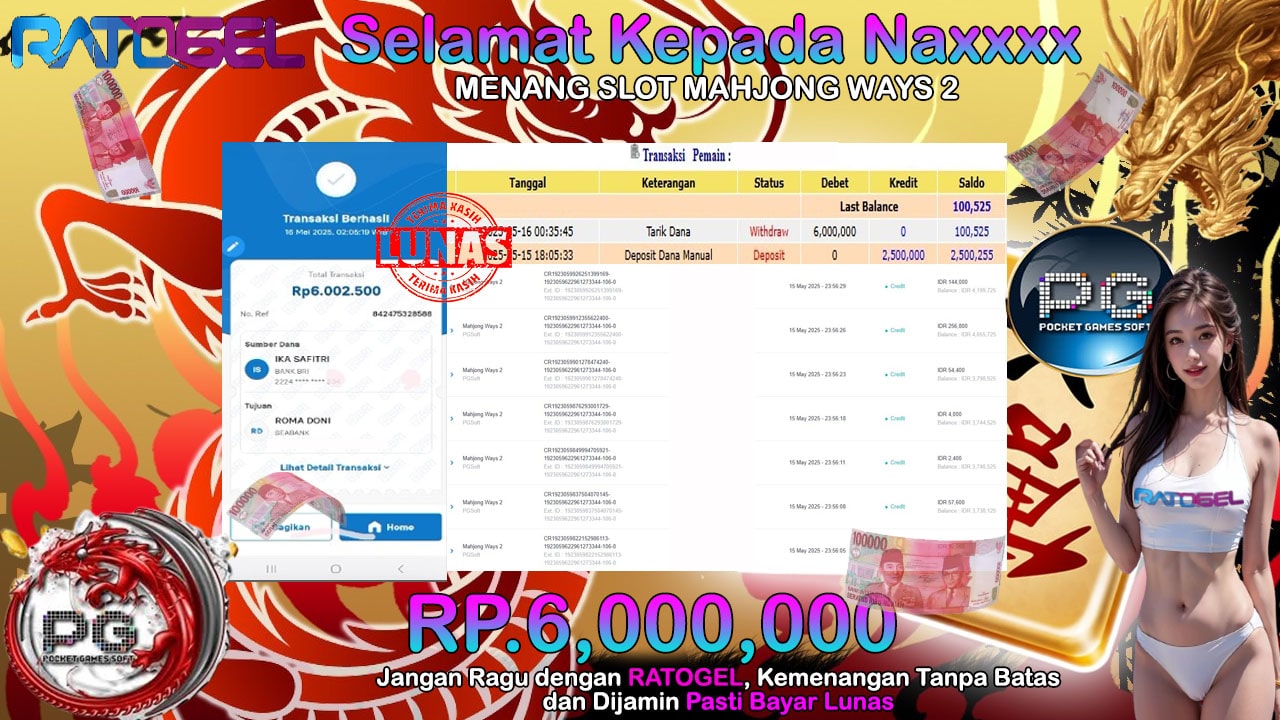 BUKTI JACKPOT SLOT MAHJONG WAYS 2 TERPERCAYA DI INDONESIA TGL 16-05-2025