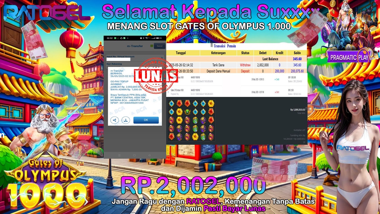 BUKTI JACKPOT SLOT GATES OF  OLYMPUS 1.000 TERPERCAYA DI INDONESIA TGL 26-05-2025