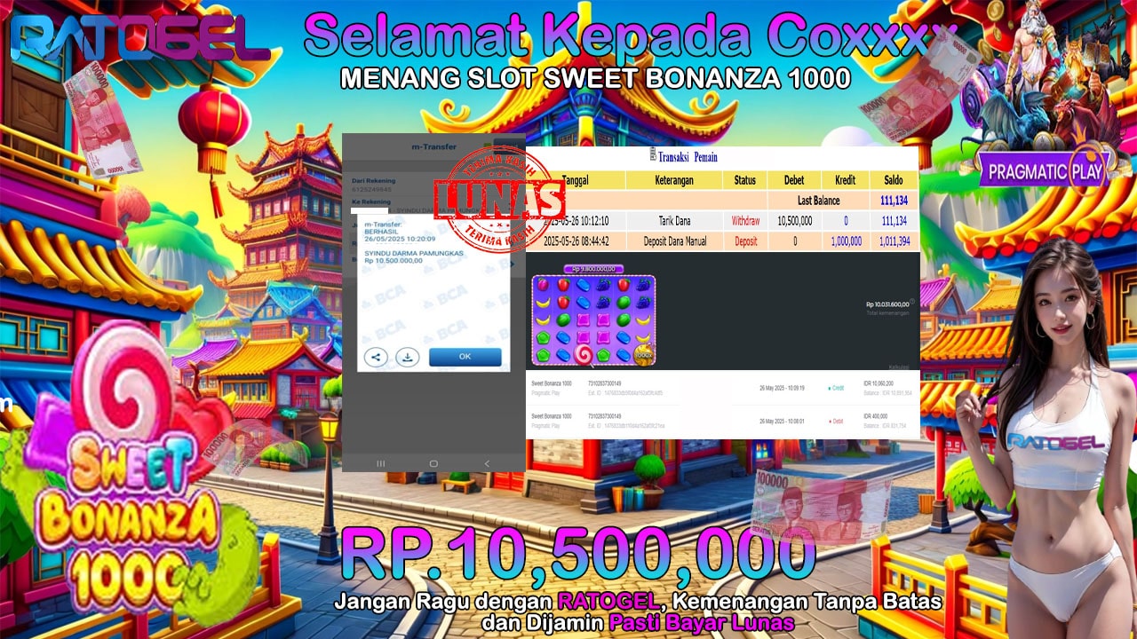 BUKTI JACKPOT SLOT SWEET BONANZA 1000 TERPERCAYA DI INDONESIA TGL 26-05-2025