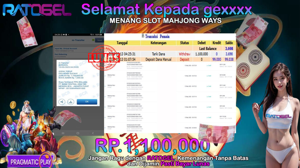 BUKTI JACKPOT SLOT MAHJONG WAYS TERPERCAYA DI INDONESIA TGL 13-05-2025
