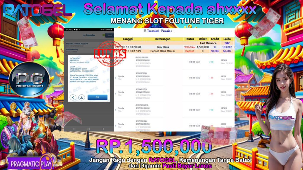 BUKTI JACKPOT SLOT FOURTUNE TIGER TERPERCAYA DI INDONESIA TGL 13-05-2025