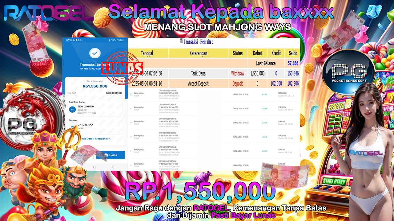 BUKTI JACKPOT SLOT MAHJONG WAYS TERPERCAYA DI INDONESIA TGL 04-05-2025