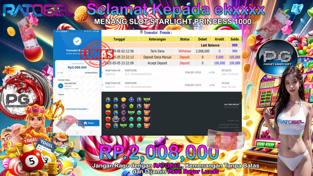 BUKTI JACKPOT SLOT STARLIGHT PRINCESS 1000 TERPERCAYA DI INDONESIA TGL 06-05-2025