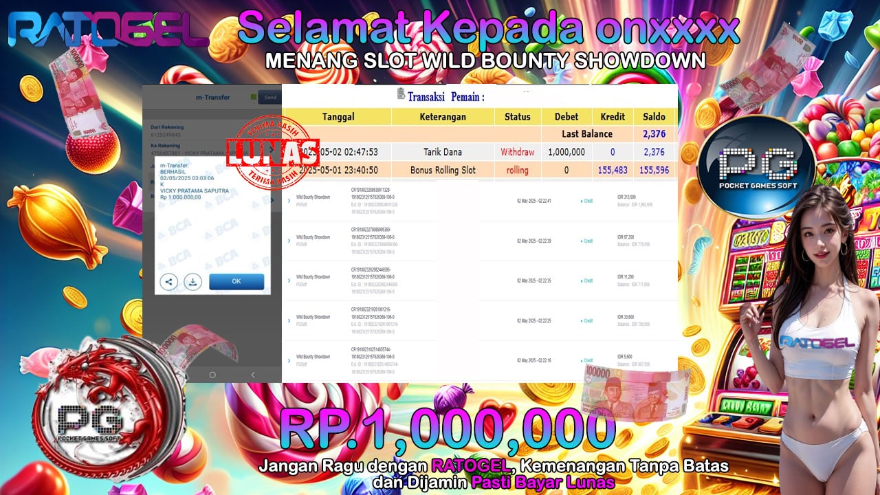 BUKTI JACKPOT SLOT WILD BOUNTY SHOWDOWN TERPERCAYA DI INDONESIA TGL 02-05-2025