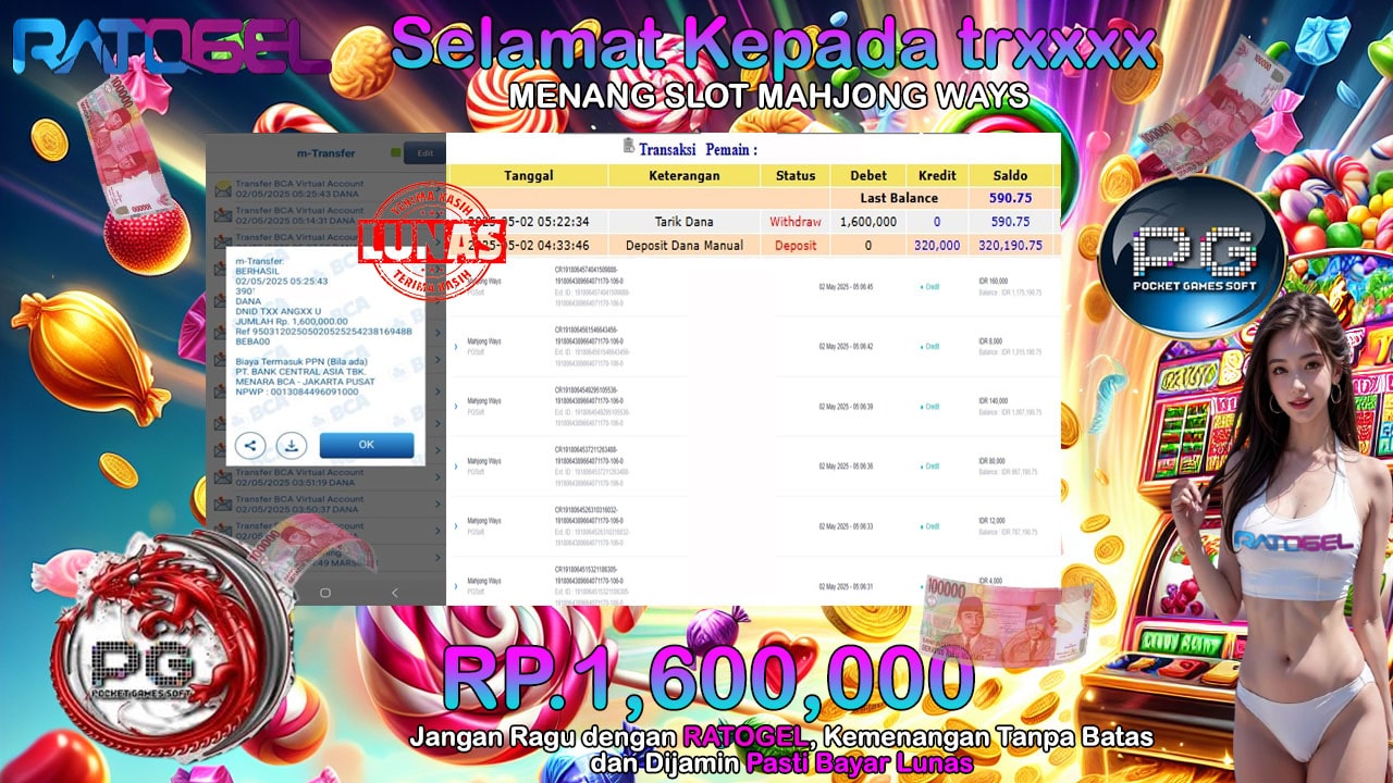 BUKTI JACKPOT SLOT MAHJONG WAYS TERPERCAYA DI INDONESIA TGL 02-05-2025