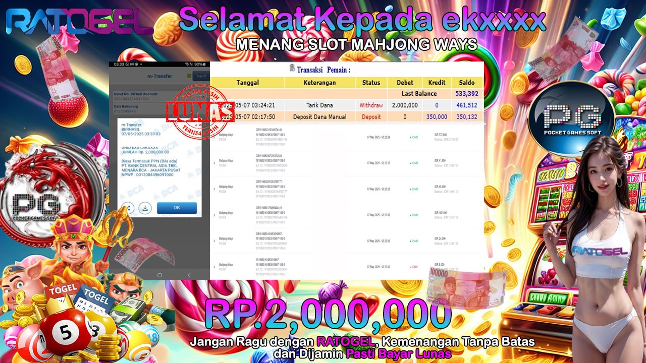 BUKTI JACKPOT SLOT MAHJONG WAYS TERPERCAYA DI INDONESIA TGL 07-05-2025
