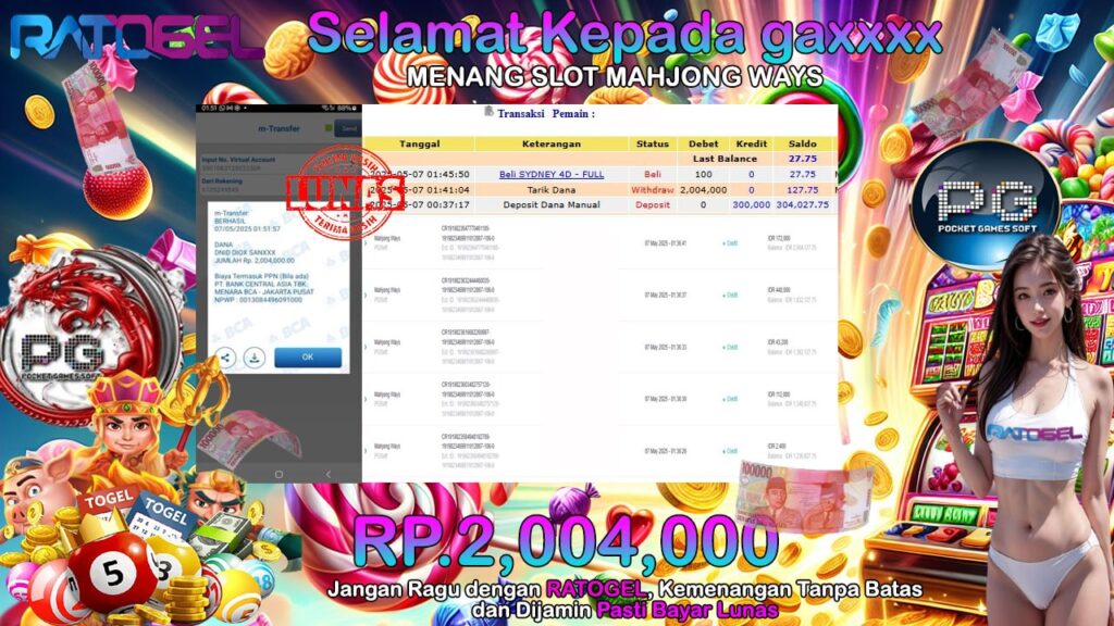 BUKTI JACKPOT SLOT MAHJONG WAYS TERPERCAYA DI INDONESIA TGL 07-05-2025