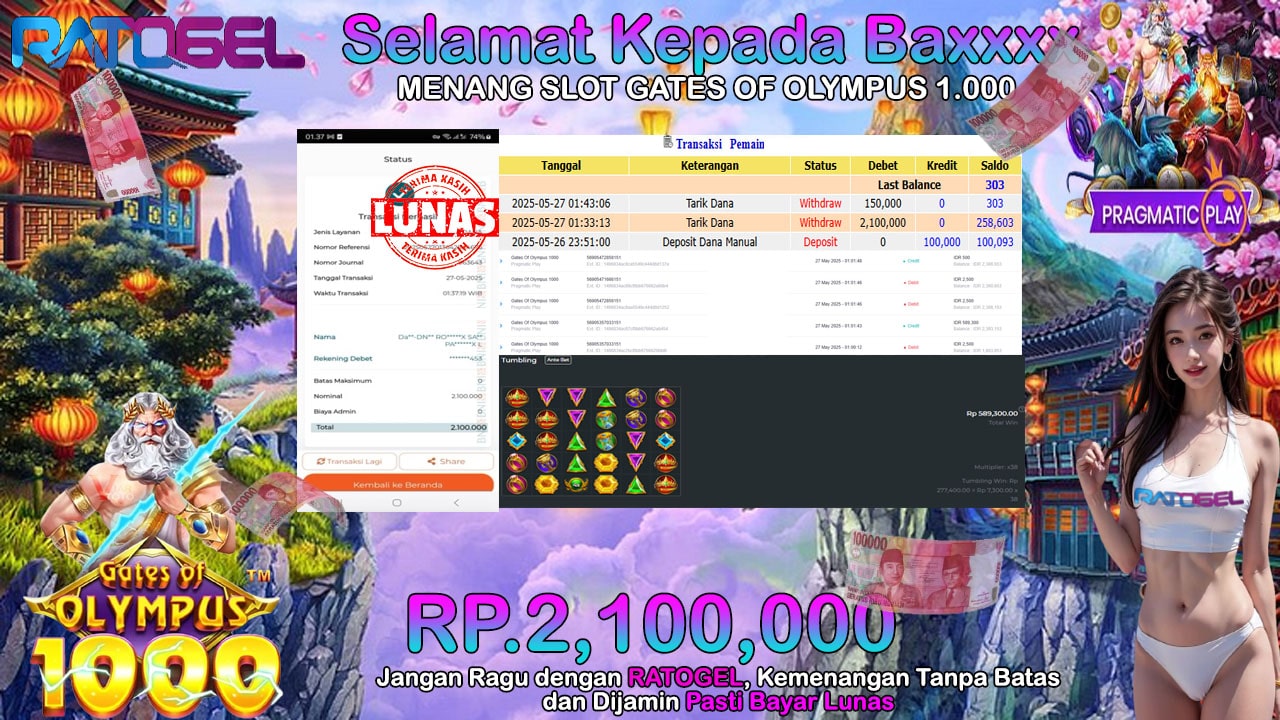 BUKTI JACKPOT SLOT GATES OF OLYMPUS 1.000 TERPERCAYA DI INDONESIA TGL 27-05-2025