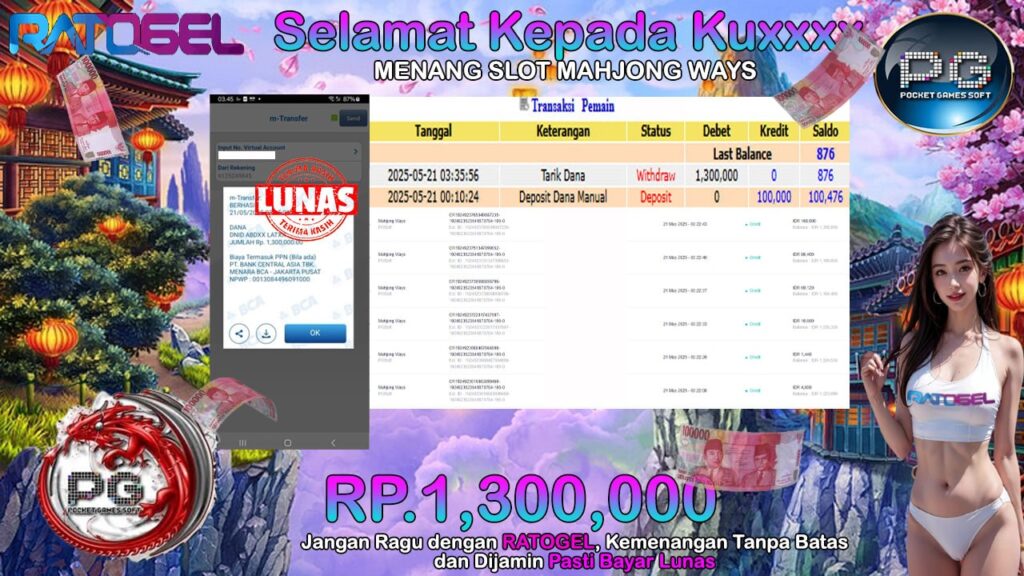 BUKTI JACKPOT SLOT MAHJONG WAYS TERPERCAYA DI INDONESIA TGL 21-05-2025