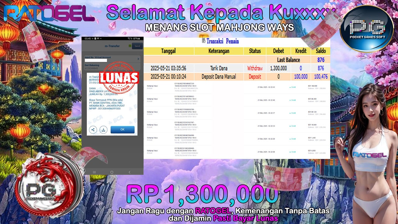 BUKTI JACKPOT SLOT MAHJONG WAYS TERPERCAYA DI INDONESIA TGL 21-05-2025