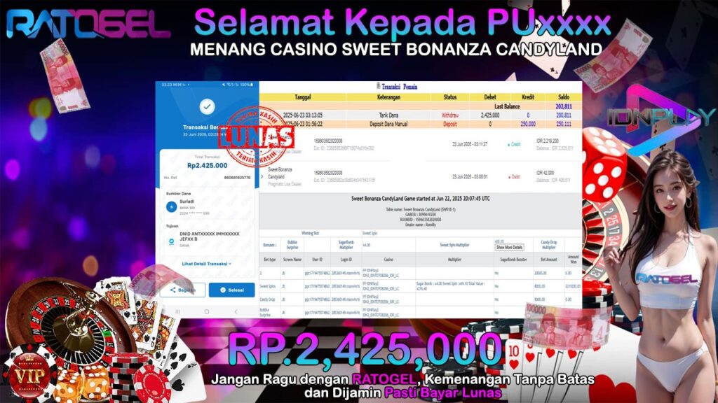 BUKTI JACKPOT CASINO SWEET BONANZA CANDYLAND TERPERCAYA DI INDONESIA TGL 21-06-2025