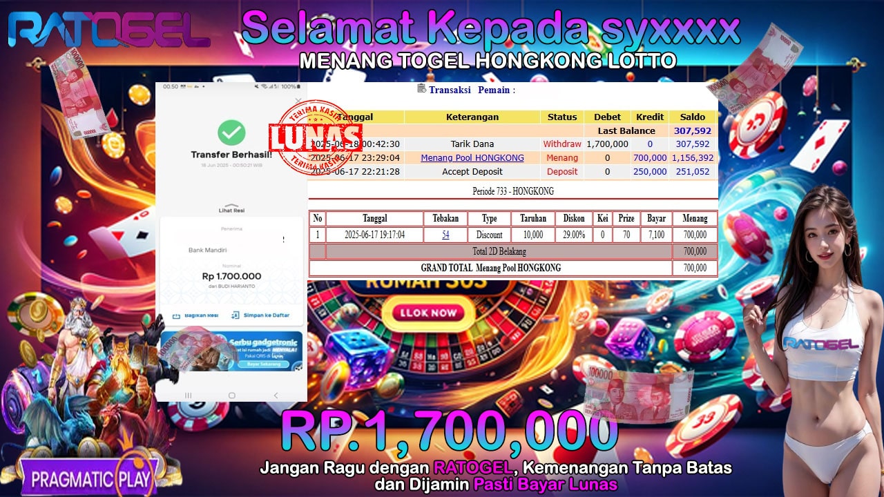 BUKTI JACKPOT TOGEL HONGKONG LOTTO TERPERCAYA DI INDONESIA TGL 18-06-2025