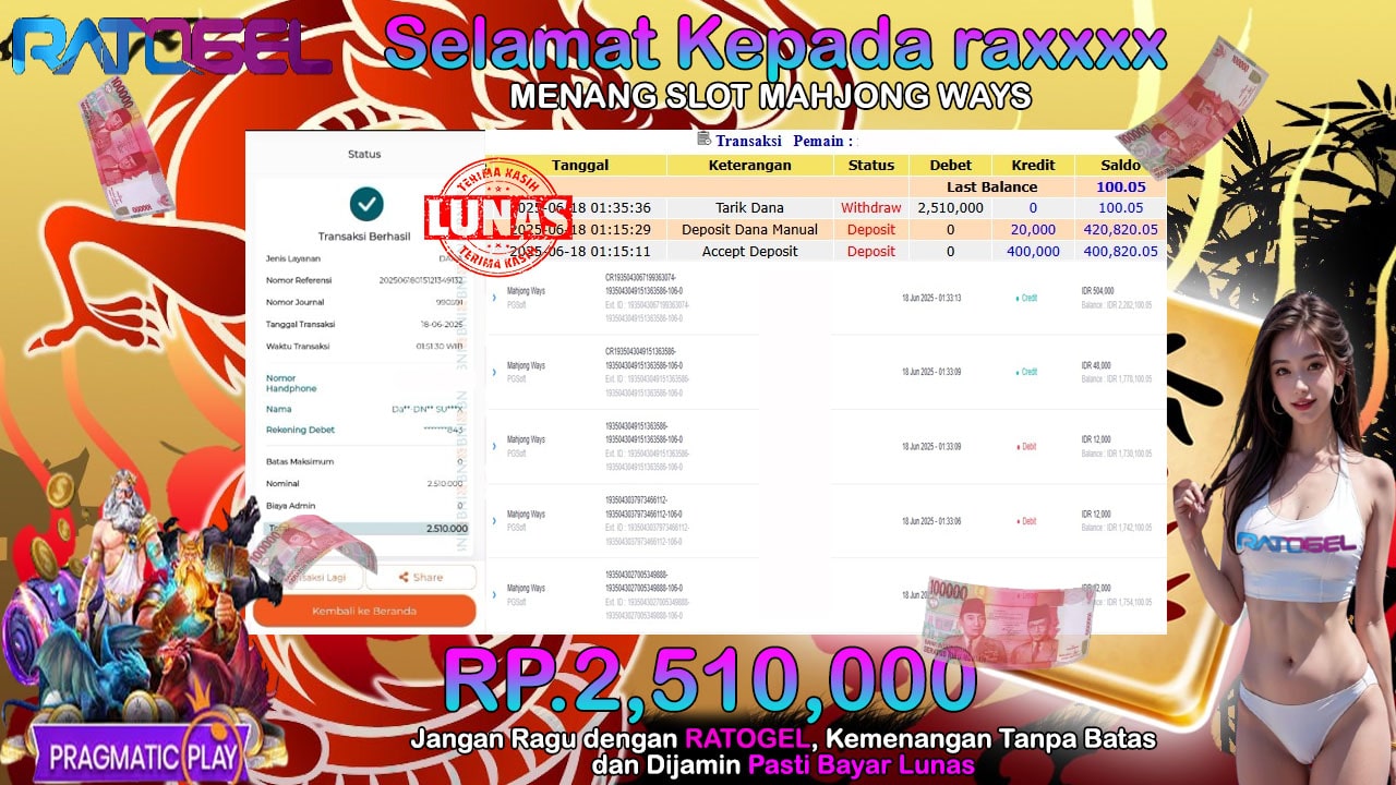 BUKTI JACKPOT SLOT MAHJONG WAYS  TERPERCAYA DI INDONESIA TGL 18-06-2025
