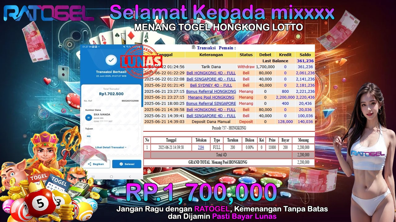 BUKTI JACKPOT TOGEL HONGKONG LOTTO TERPERCAYA DI INDONESIA TGL 22-06-2025