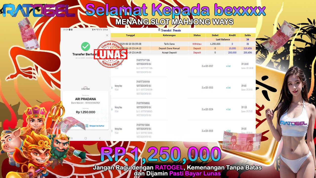 BUKTI JACKPOT SLOT MAHJONG WAYS TERPERCAYA DI INDONESIA TGL 20-06-2025