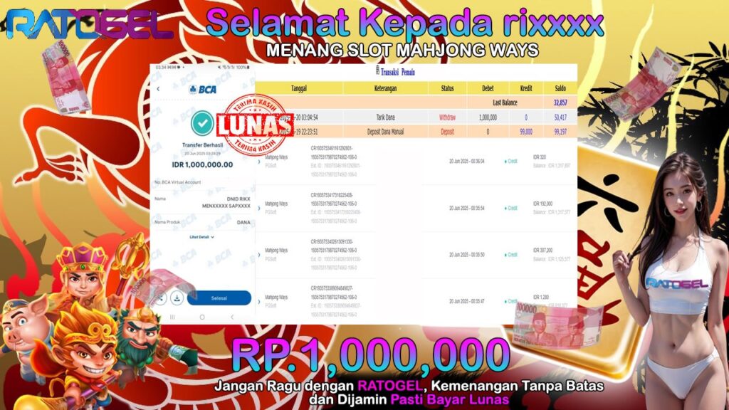 BUKTI JACKPOT SLOT MAHJONG WAYS TERPERCAYA DI INDONESIA TGL 20-06-2025