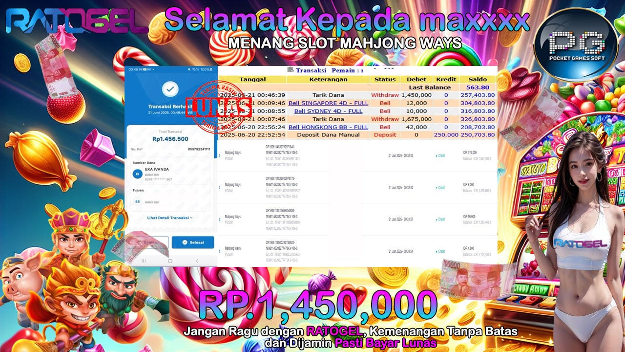 BUKTI JACKPOT SLOT MAHJONG WAYS TERPERCAYA DI INDONESIA TGL 21-06-2025