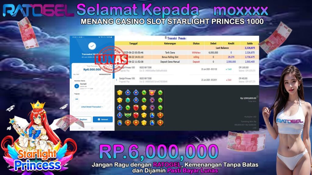 BUKTI JACKPOT SLOT STARLIGHT PRINCESS 1000 TERPERCAYA DI INDONESIA TGL 23-06-2025