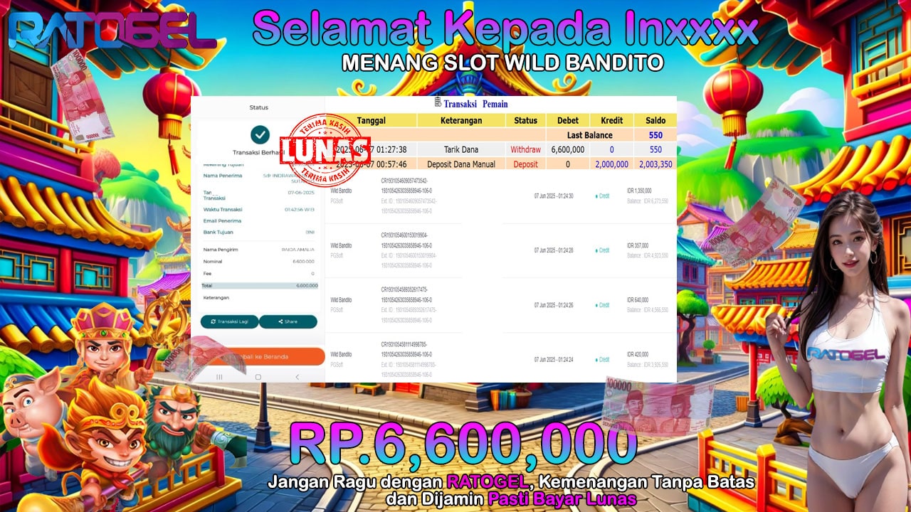 BUKTI JACKPOT SLOT WILD BANDITO TERPERCAYA DI INDONESIA TGL 07-06-2025