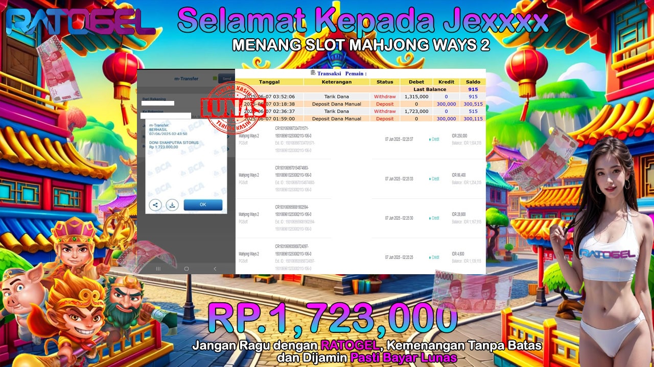 BUKTI JACKPOT SLOT MAHJONG WAYS TERPERCAYA DI INDONESIA TGL 07-06-2025