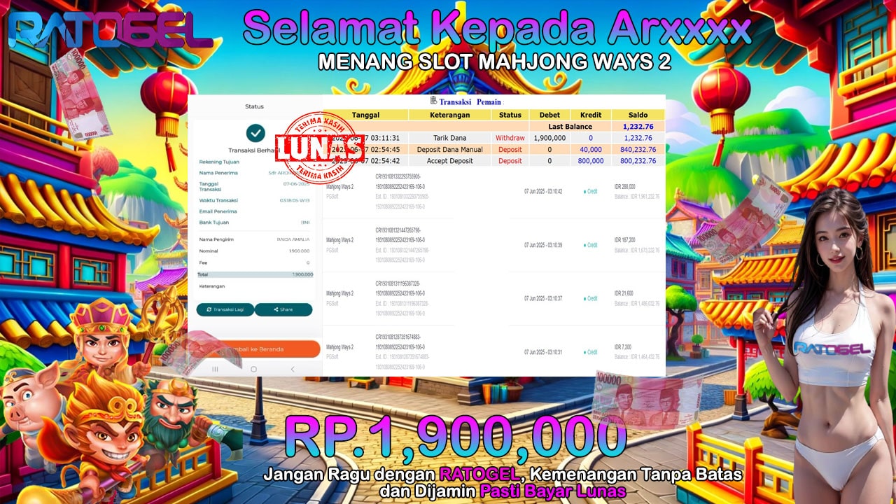 BUKTI JACKPOT SLOT MAHJONG WAYS TERPERCAYA DI INDONESIA TGL 07-06-2025