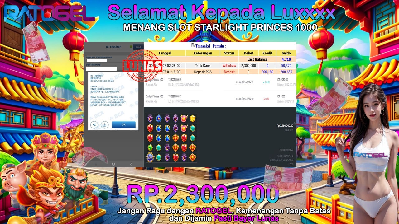 BUKTI JACKPOT SLOT STARLIGHT PRINCES 1000 TERPERCAYA DI INDONESIA TGL 07-06-2025