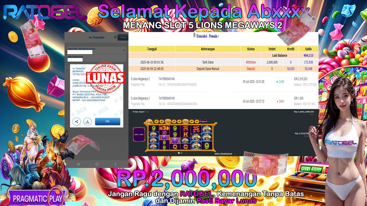 BUKTI JACKPOT SLOT 5 LIONS MEGAWAYS 2 TERPERCAYA DI INDONESIA TGL 10-06-2025