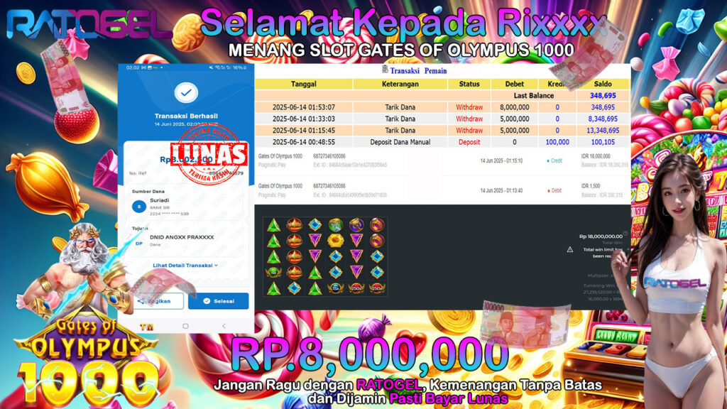 BUKTI JACKPOT GATES OF OLYMPUS 1000 TERPERCAYA DI INDONESIA TGL 14-06-2025