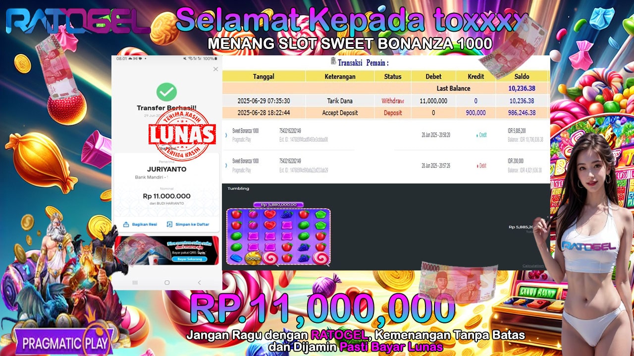 BUKTI JACKPOT SLOT SWEET BONANZA 1000 TERPERCAYA DI INDONESIA TGL 29-06-2025