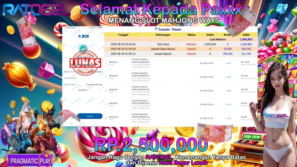 BUKTI JACKPOT SLOT MAHJONG WAYS TERPERCAYA DI INDONESIA TGL 30-06-2025