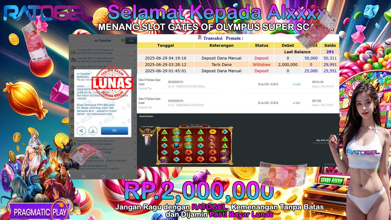 BUKTI JACKPOT SLOT GATES OF OLYMPUS SUPER SCATER TERPERCAYA DI INDONESIA TGL 29-06-2025