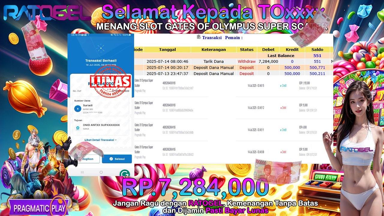 BUKTI JACKPOT SLOT GATES OF OLYMPUS SUPER SCATER TERPERCAYA DI INDONESIA TGL 14-07-2025