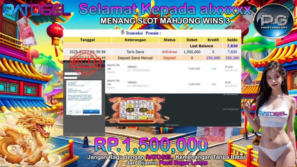 BUKTI JACKPOT SLOT MAHJONG WINS 3 TERPERCAYA DI INDONESIA TGL 17-07-2025