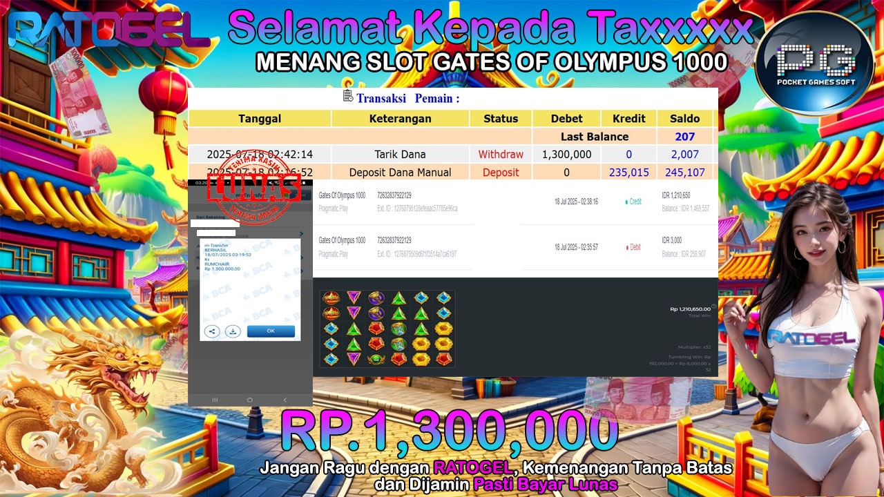 BUKTI JACKPOT SLOT GATES OF OLYMPUS 1000 TERPERCAYA DI INDONESIA TGL 18-07-2025