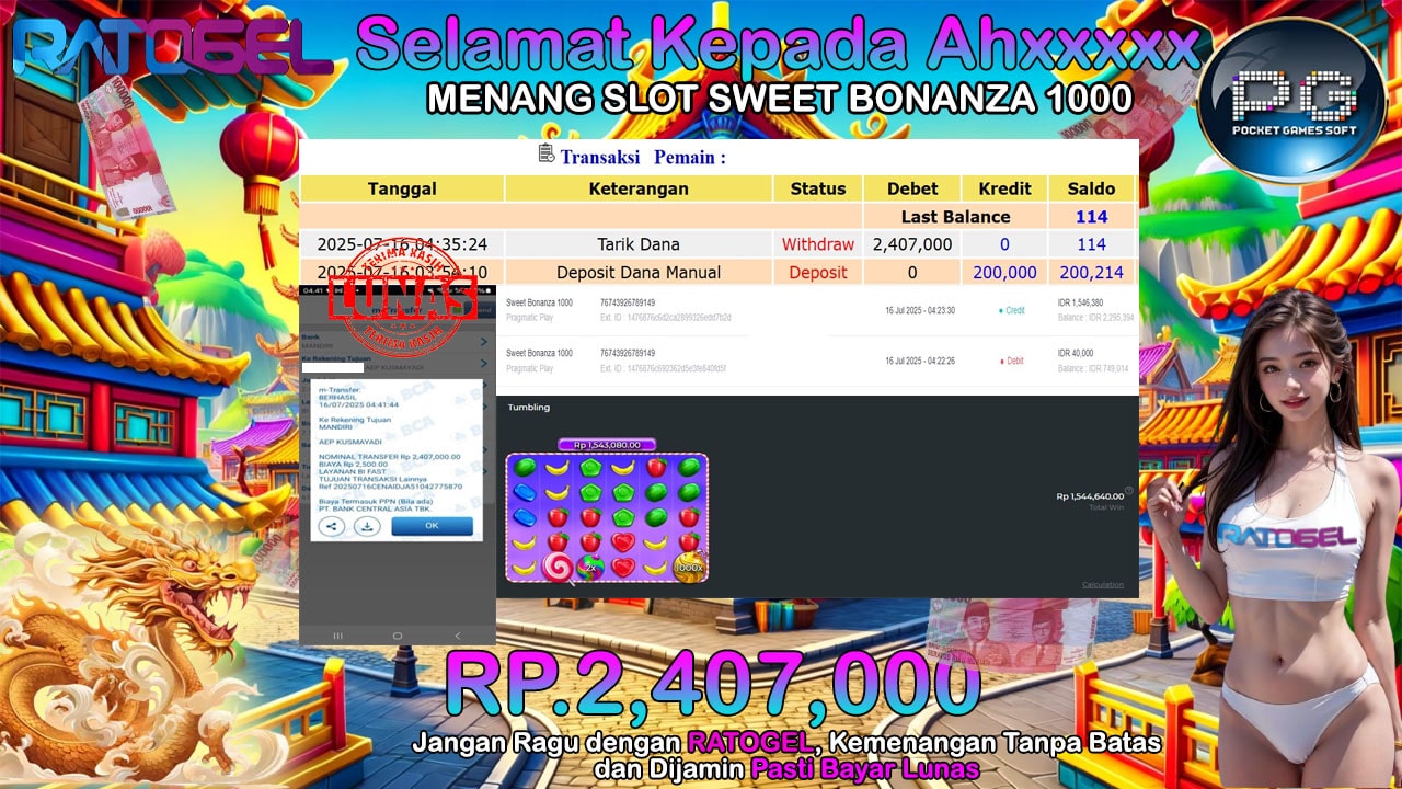 BUKTI JACKPOT SLOT SWEET BONANZA 1000 TERPERCAYA DI INDONESIA TGL 16-07-2025