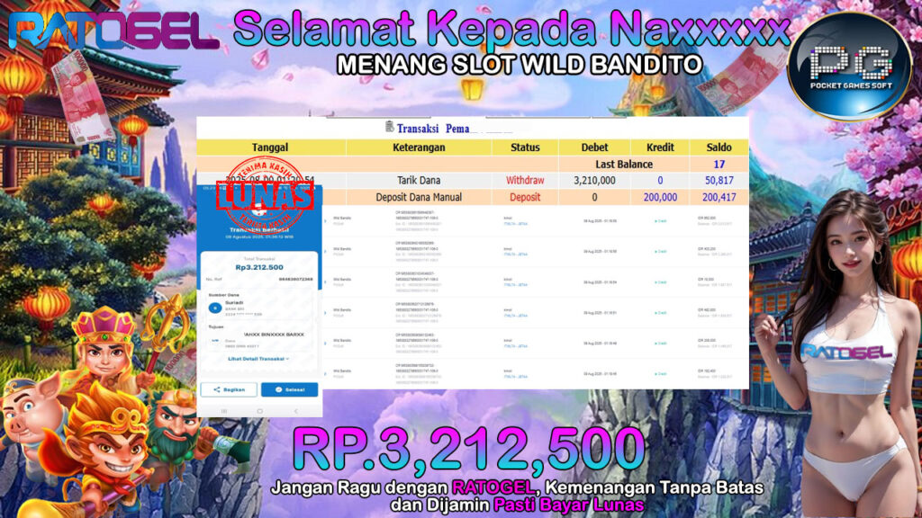 BUKTI JACKPOT SLOT WILD BANDITO TERPERCAYA DI INDONESIA TGL 09-08-2025