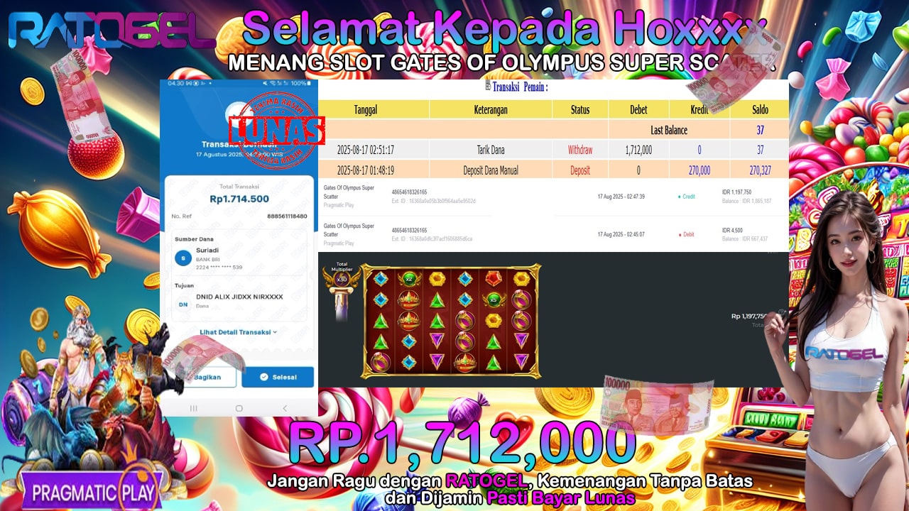 BUKTI JACKPOT SLOT GATES OF OLYMPUS SUPER SCATER TERPERCAYA DI INDONESIA TGL 17-08-2025