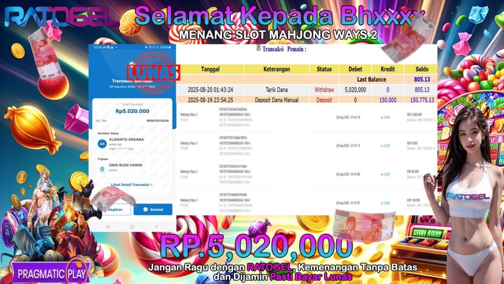 BUKTI JACKPOT SLOT MAHJONG WAYS 2 TERPERCAYA DI INDONESIA TGL 20-08-2025