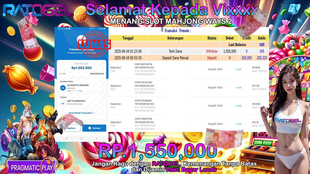 BUKTI JACKPOT SLOT MAHJONG WAYS 2 TERPERCAYA DI INDONESIA TGL 18-08-2025