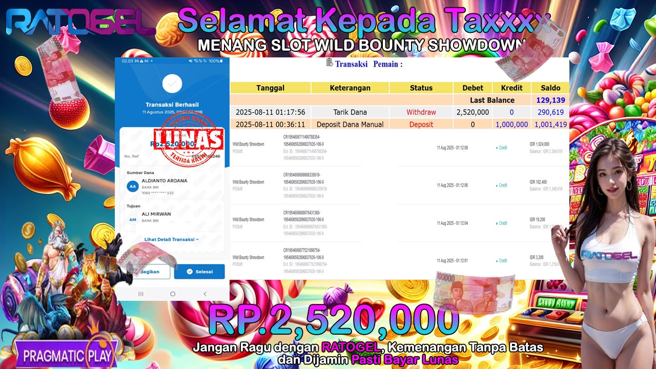 BUKTI JACKPOT SLOT WILD BOUNTY SHOWDOWN TERPERCAYA DI INDONESIA TGL 11-08-2025