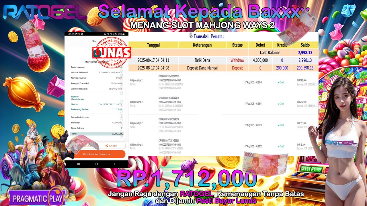 BUKTI JACKPOT SLOT MAHJONG WSYS 2 TERPERCAYA DI INDONESIA TGL 17-08-2025