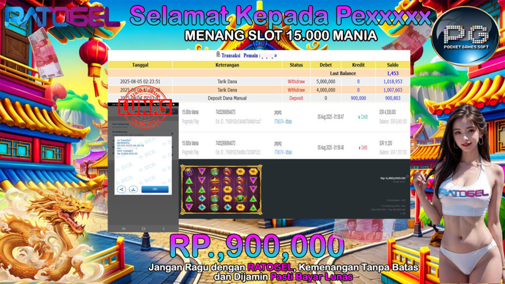 BUKTI JACKPOT SLOT 15.000 MANIA TERPERCAYA DI INDONESIA TGL 05-08-2025