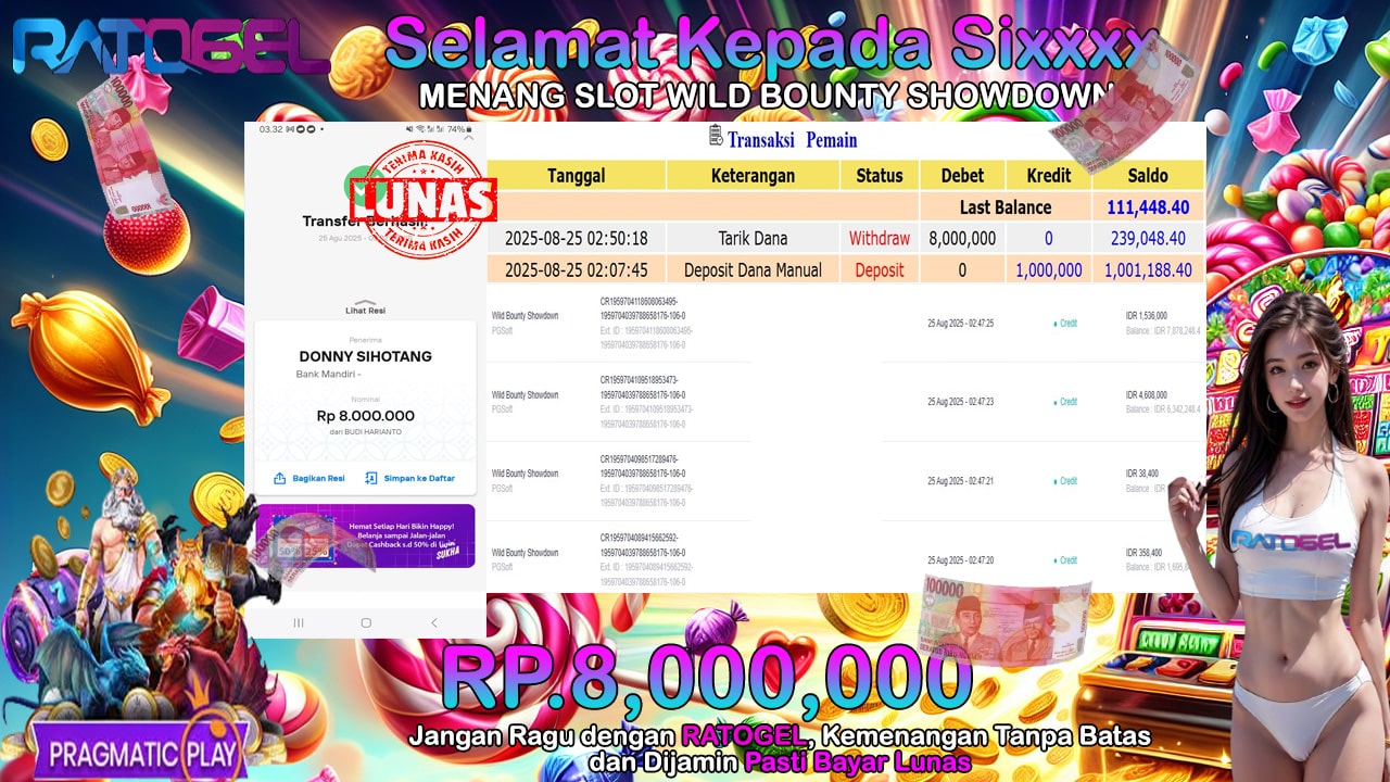 BUKTI JACKPOT SLOT WILD BOUNTY SHOWDOWN TERPERCAYA DI INDONESIA TGL 25-08-2025