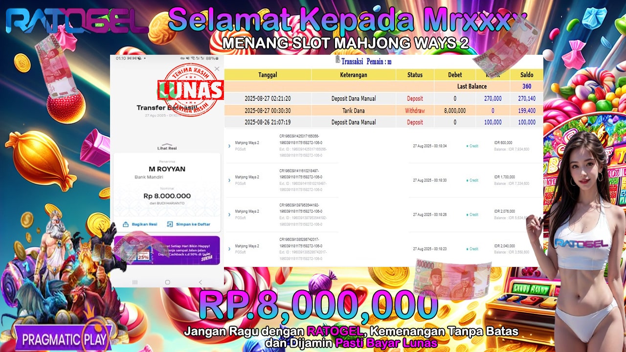 BUKTI JACKPOT SLOT MAHJONG WAYS 2 TERPERCAYA DI INDONESIA TGL 27-08-2025