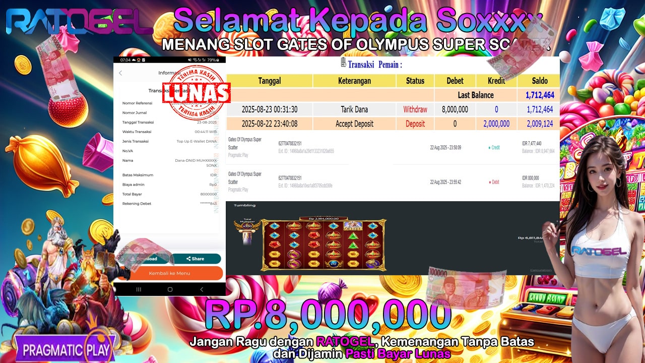 BUKTI JACKPOT SLOT GATES OF OLYMPUS SUPER SCATER TERPERCAYA DI INDONESIA TGL 23-08-2025