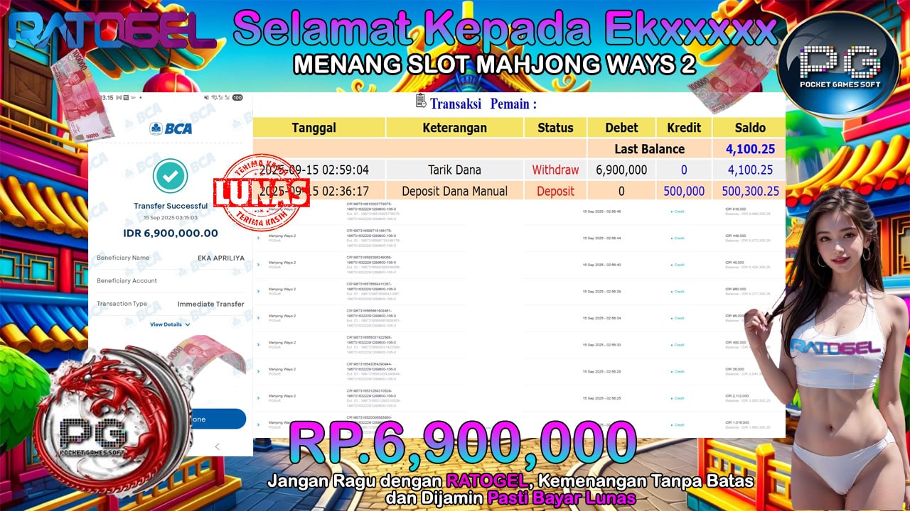 BUKTI JACKPOT SLOT MAHJONG WAYS 2 TERPERCAYA DI INDONESIA TGL 15-09-2025