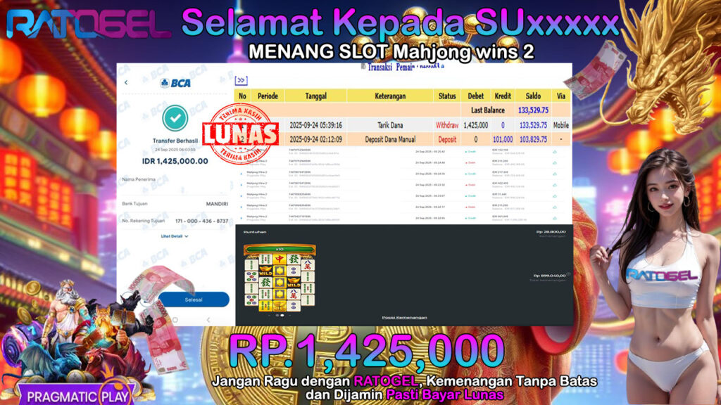 BUKTI JACKPOT SLOT PRAGMATIC PLAY MAHJHONG WINS 2 TERPERCAYA DI INDONESIA TGL 24-09-2025