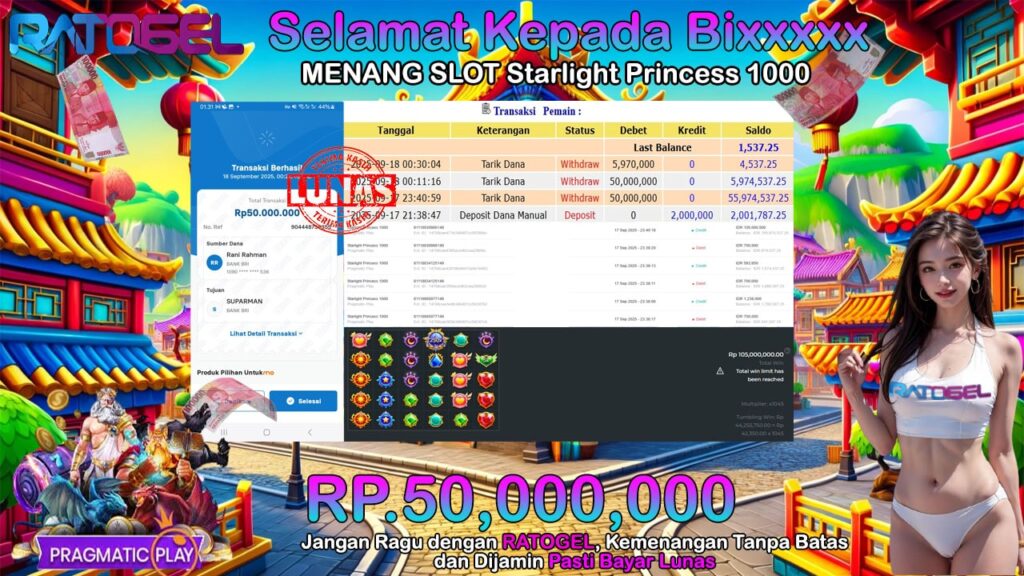 BUKTI JACKPOT SLOT STARLIGHT PRINCESS 1.000 TERPERCAYA DI INDONESIA TGL 18-09-2025