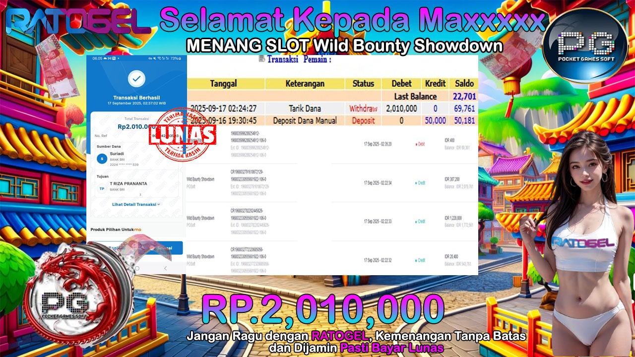 BUKTI JACKPOT SLOT WILD BOUNTY SHOWDOWN TERPERCAYA DI INDONESIA TGL 17-09-2025