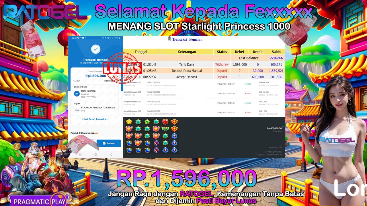 BUKTI JACKPOT SLOT STARLIGHT PRINCESS 1.000 TERPERCAYA DI INDONESIA TGL 18-09-2025